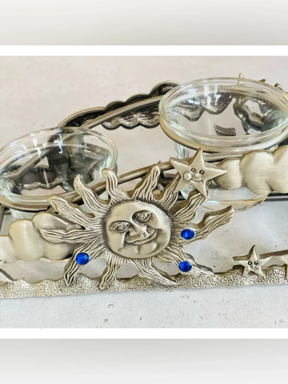 VTG Spoontiques Pewter Tea Light Votive Candle Holder Celestial Sun Moon Stars - Picture 2 of 9